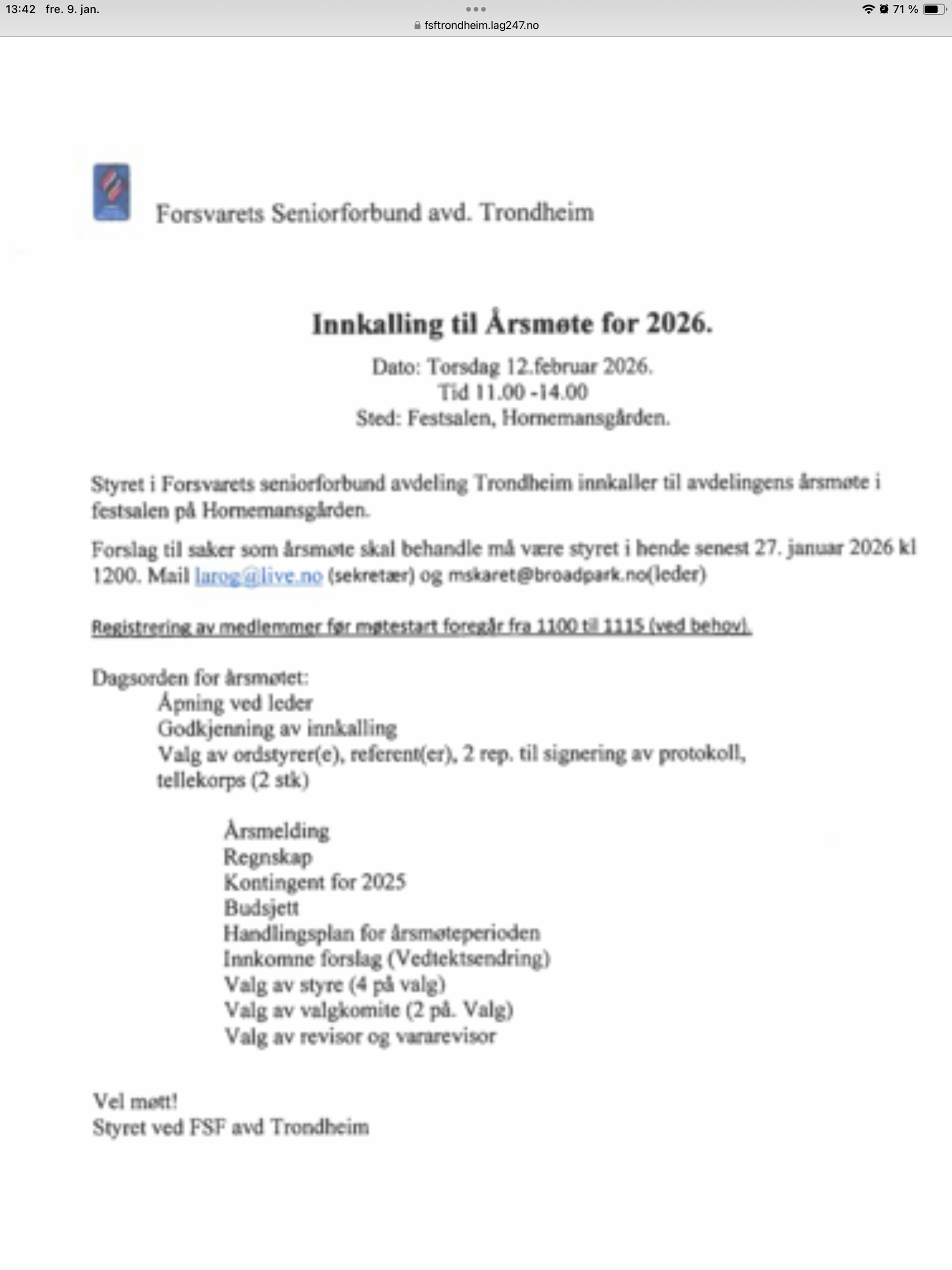 Innkalling til årsmøte 12 februar 2026